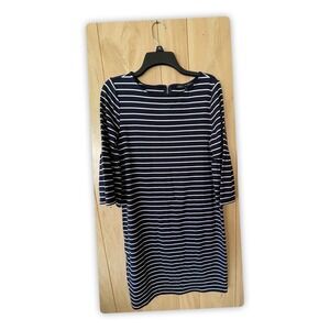 White House Black Market Striped Dress‎ M Navy, White Bell Sleeve Tiered Rayon
